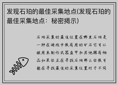 发现石珀的最佳采集地点(发现石珀的最佳采集地点：秘密揭示)